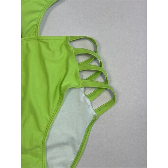 Women's M Cut Out One-Piece Halter Swimsuit Neon Green NWT - Picture 5 of 16